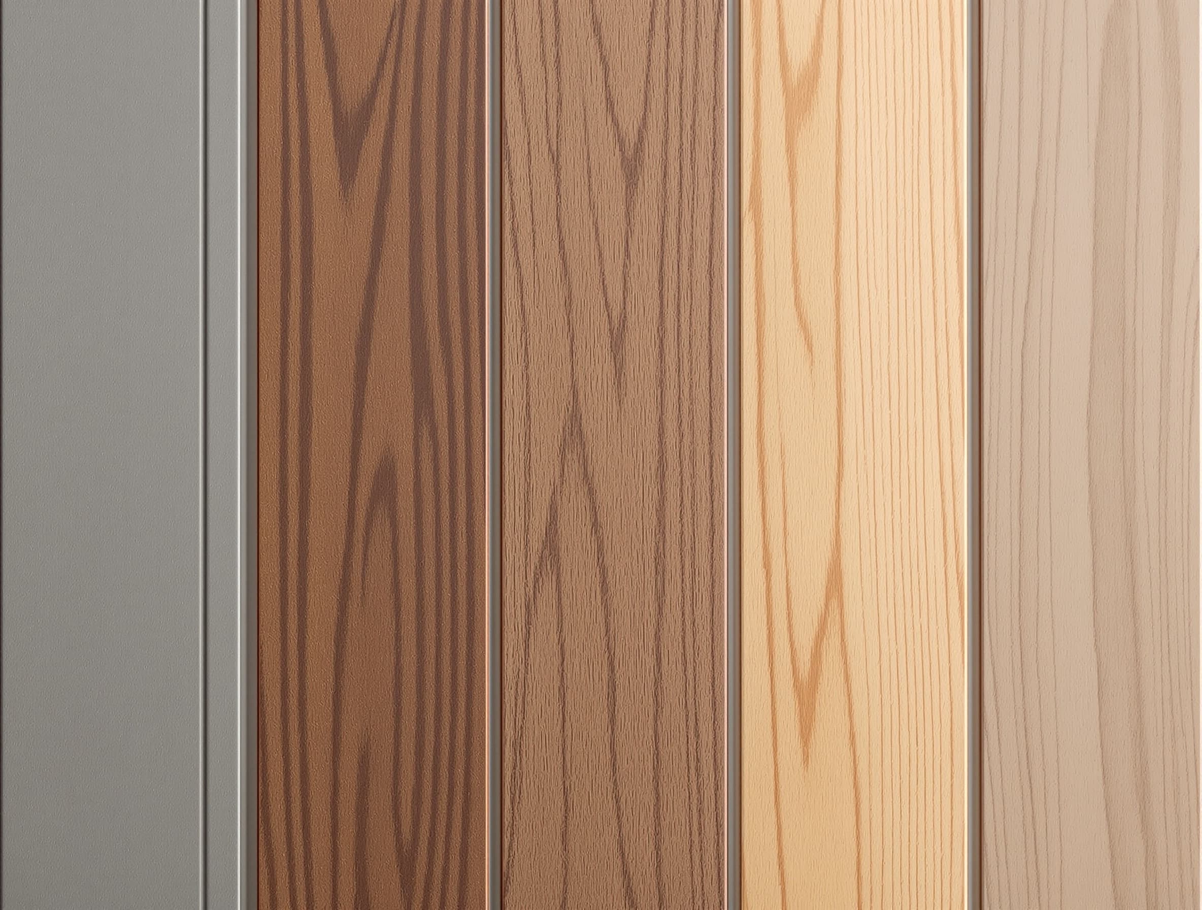 Composite deck board samples in several colors